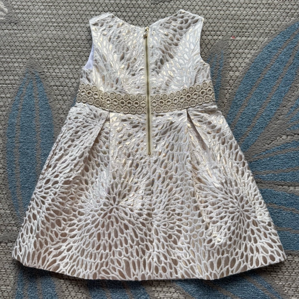 Lilly Pulitzer Abrianna Toddler Girls Gold Metallic Lagoon Formal Dress Size‎ 3T - Picture 2 of 6